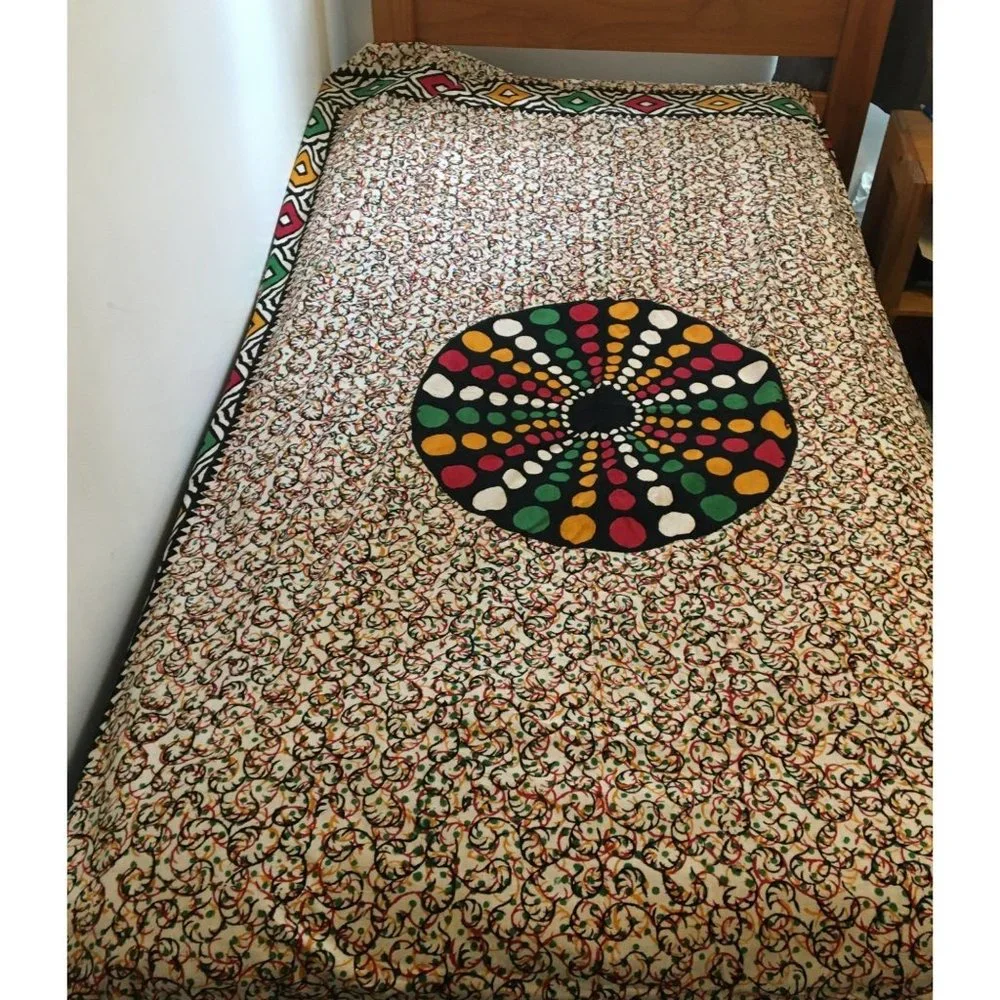 Vintage Hippie Wall Hanging Bed Covering, Dorm Room, Bought in India in the 80s